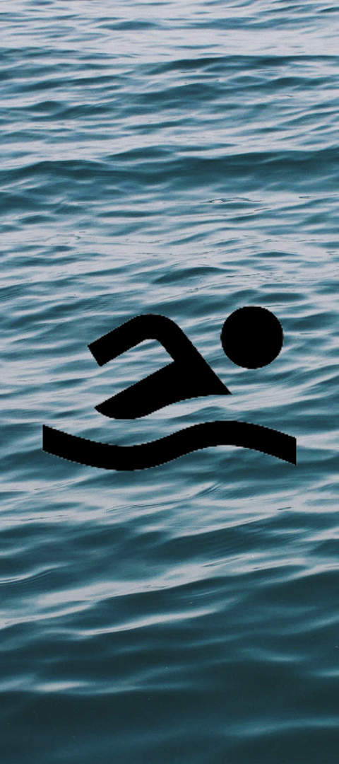 een foto van water met een icoontje van iemand die zwemt